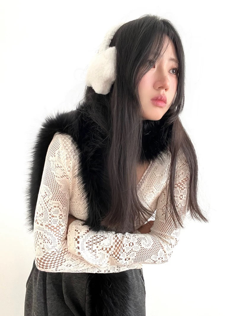 'Iceland' Y2k Fluffy Hood Vegan Fur Slavic Scarf AlielNosirrah