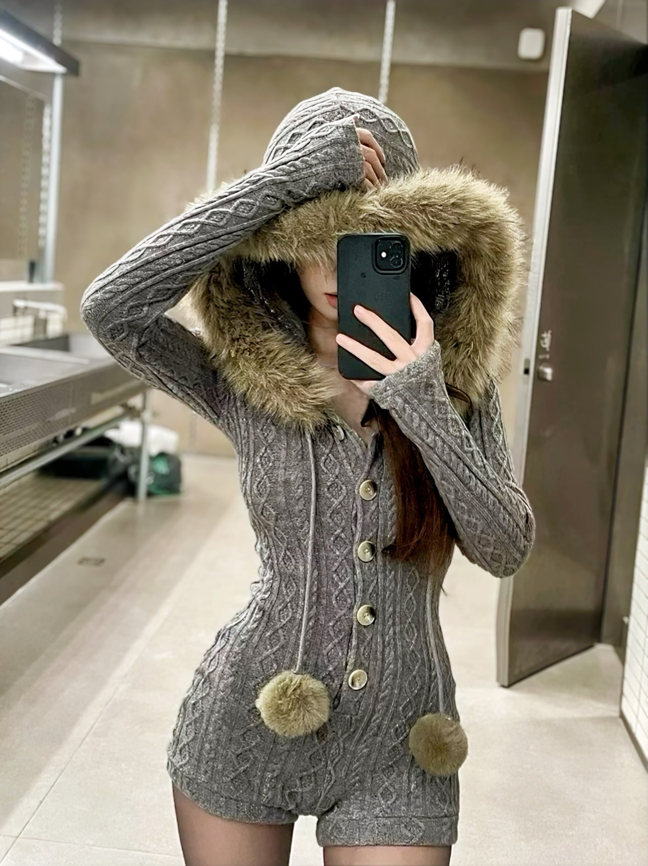 'It Girl' Cute Fluffy Hood Warm Knitted Romper Bodysuit AlielNosirrah