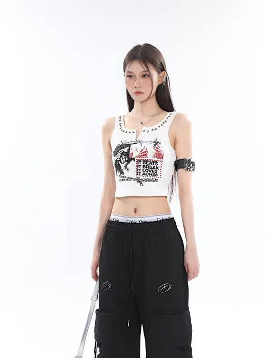 'It hurts' Punk Beads Tank Crop Top AlielNosirrah