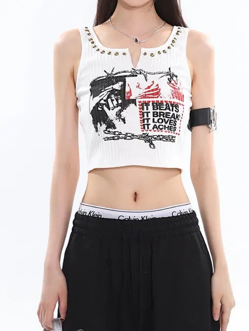 'It hurts' Punk Beads Tank Crop Top AlielNosirrah