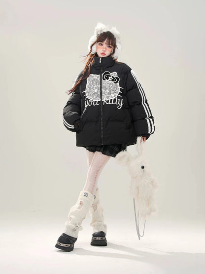 'Lace Kitty' Blokette Kawaii Lace Ribbon Puffer Jacket AlielNosirrah