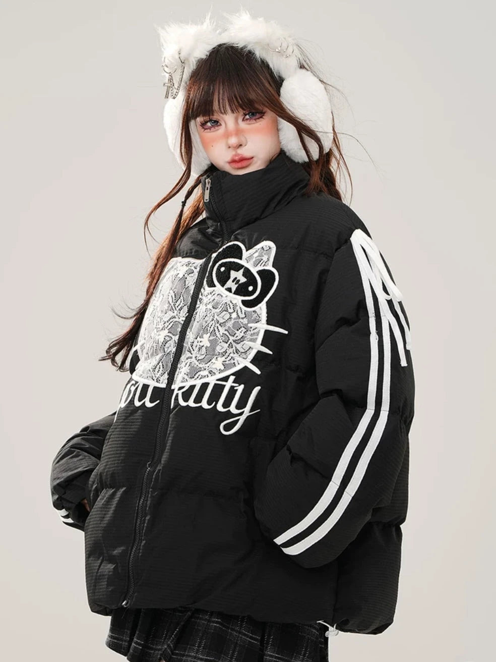 'Lace Kitty' Blokette Kawaii Lace Ribbon Puffer Jacket AlielNosirrah