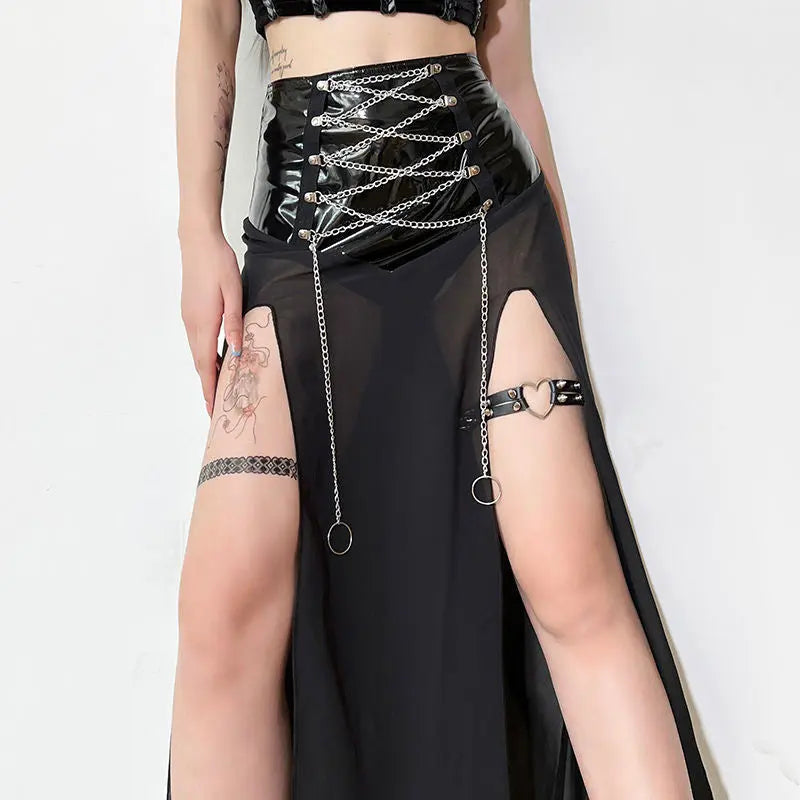 'Leap' Punk Metal Pu Leather Patchwork Midi Dress AlielNosirrah