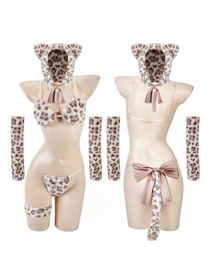 'Leopard Babe' Sexy Cute Valentine Fleeced Lingerie Set AlielNosirrah