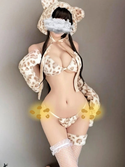 'Leopard Babe' Sexy Cute Valentine Fleeced Lingerie Set AlielNosirrah