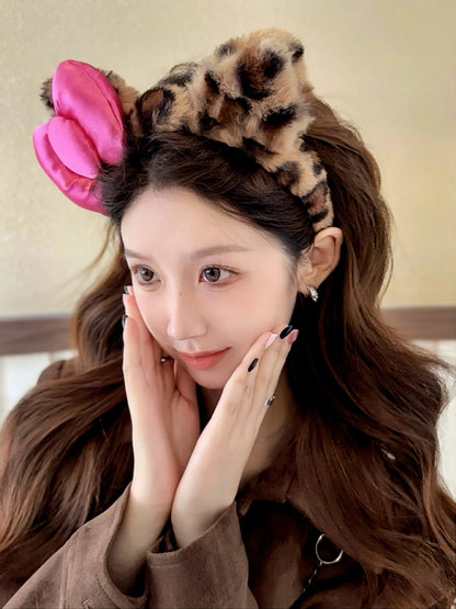 'Leopard Cat‘ Y2k Cheetah Ribbon Fluffy Plushies Headband AlielNosirrah