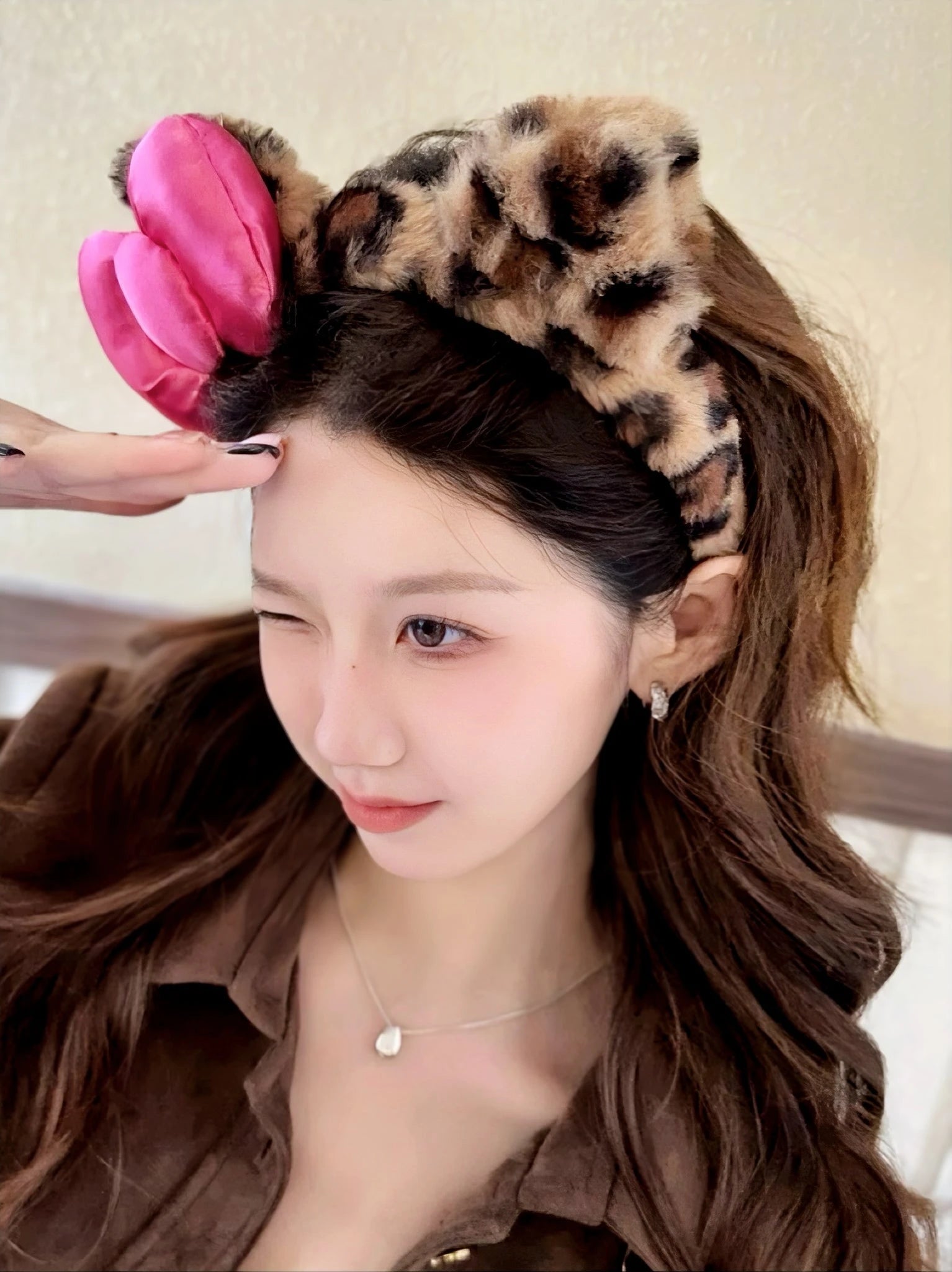 'Leopard Cat‘ Y2k Cheetah Ribbon Fluffy Plushies Headband AlielNosirrah