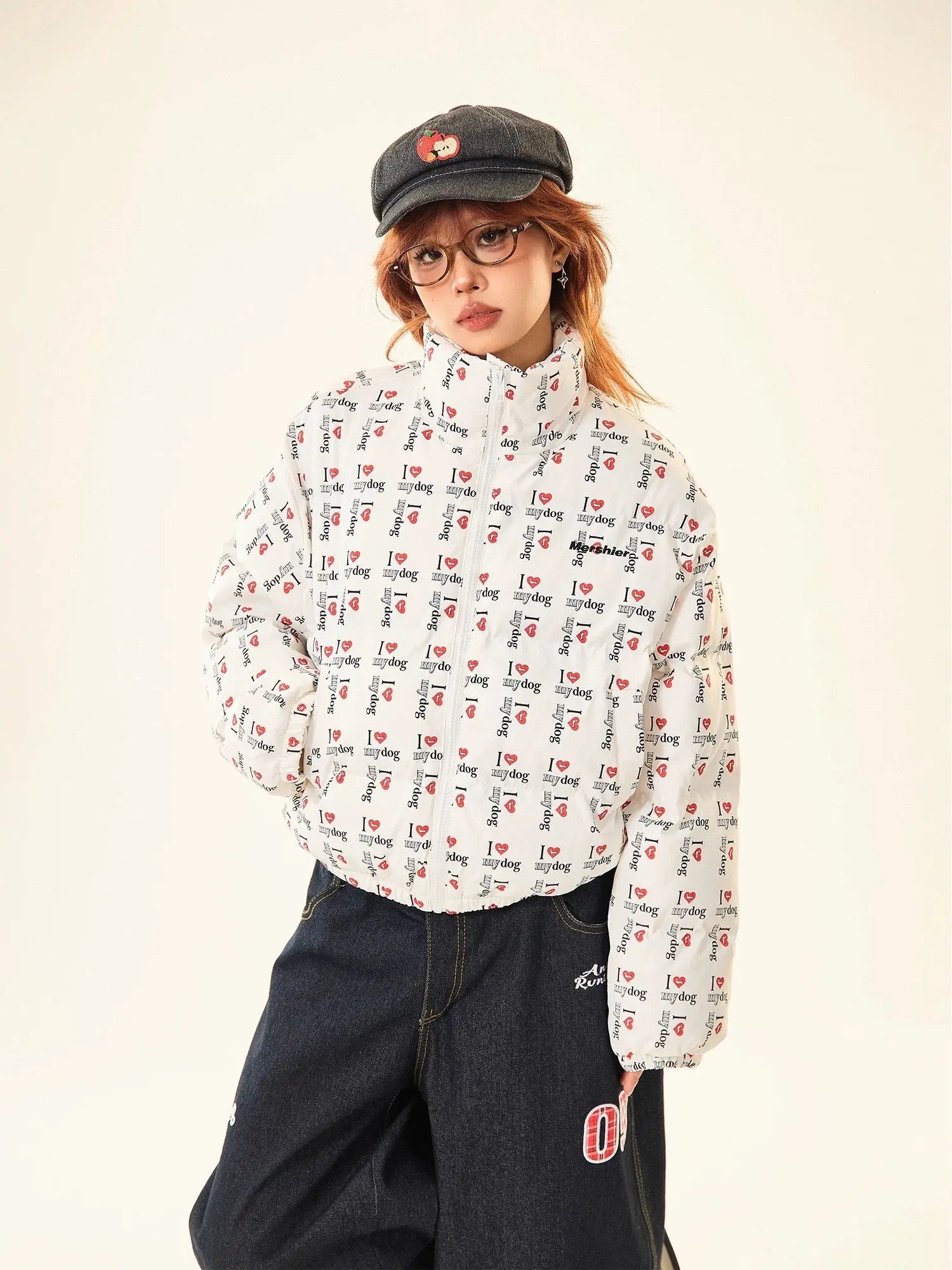 'Love My Dog' Y2k Kawaii Puffer Letter Print Cotton Padded Jacket AlielNosirrah