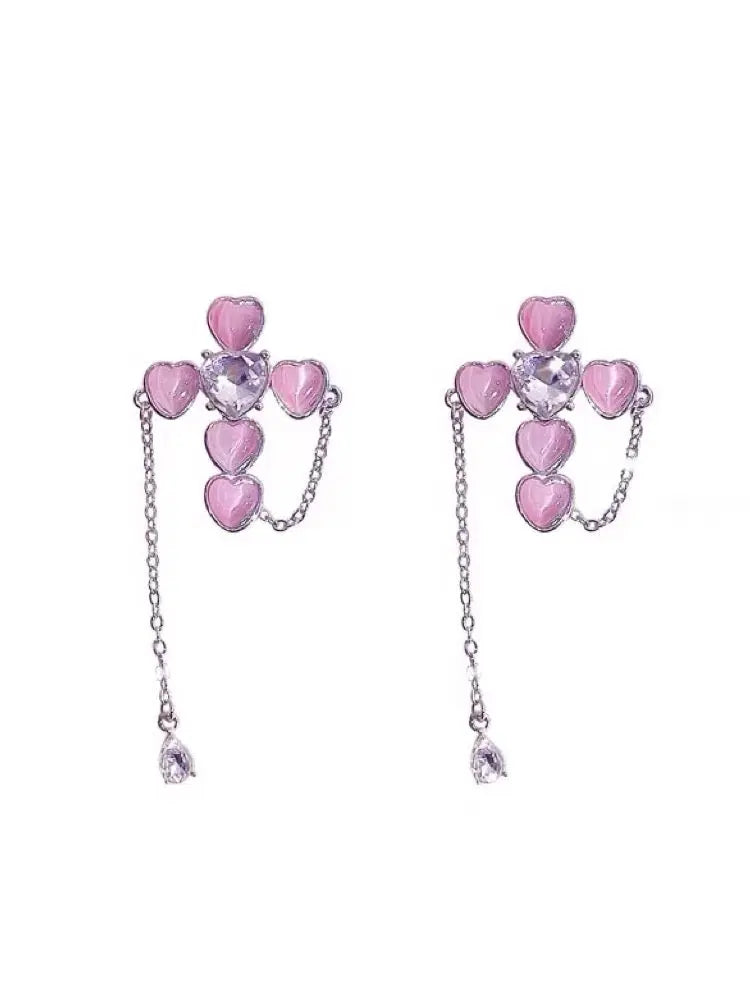 'Love on top' Opal Pink Heart Cross Earring AlielNosirrah