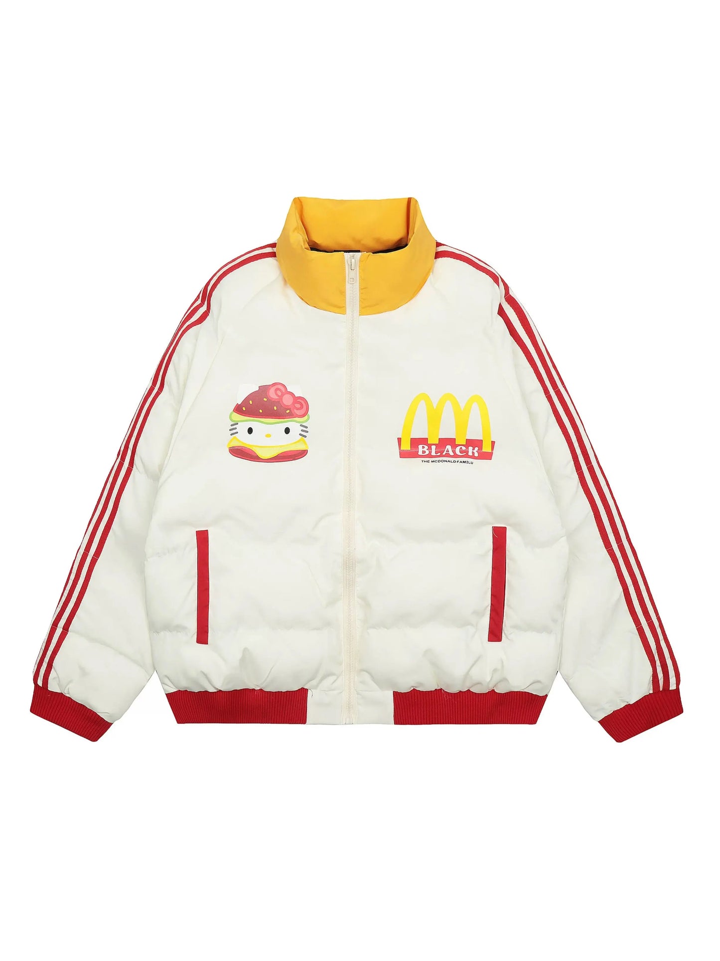 'Lovin it' Kawaii Streetwear  Strawberry Kitty Burger Puffer Jacket AlielNosirrah