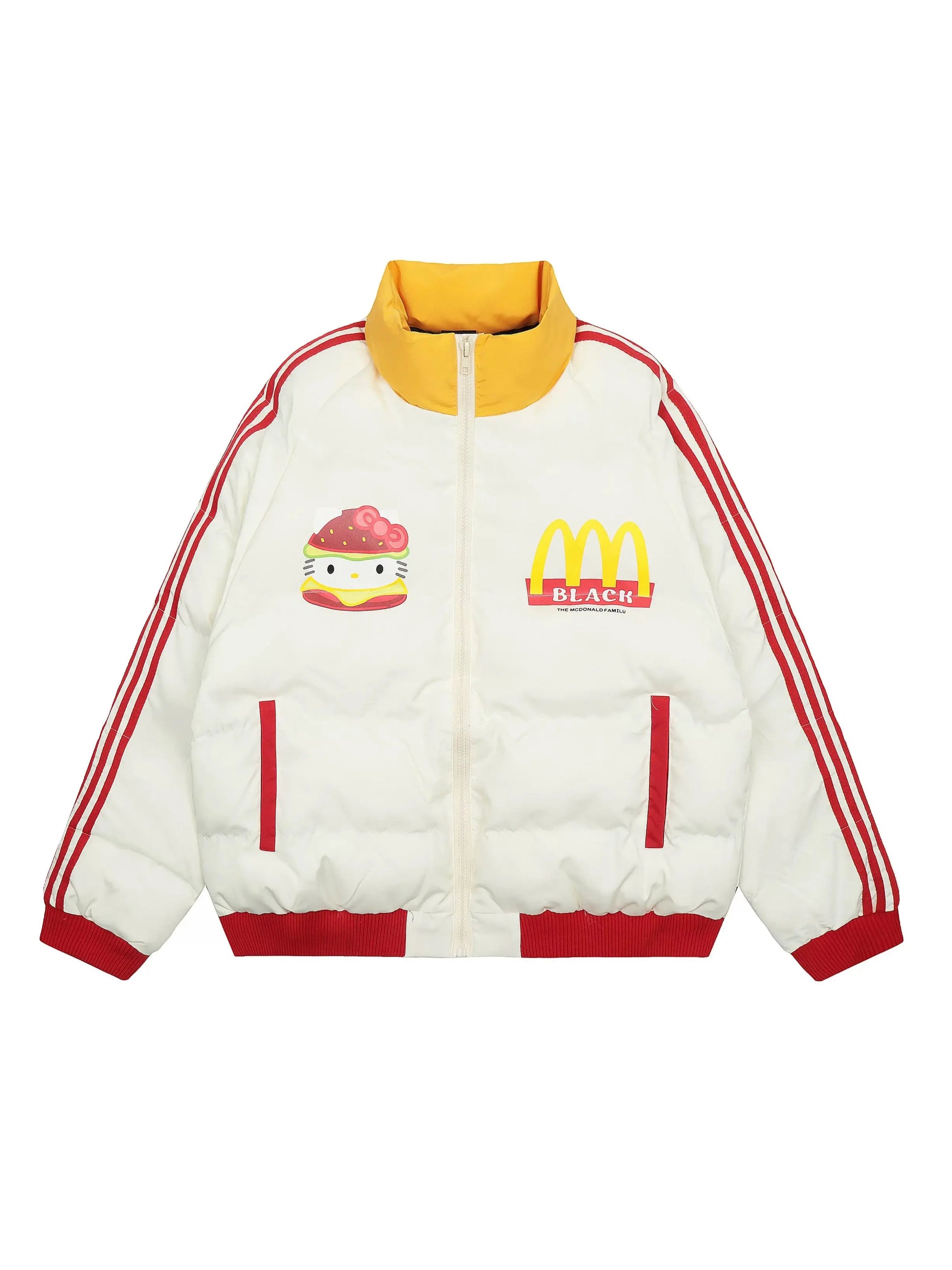 'Lovin it' Kawaii Streetwear  Strawberry Kitty Burger Puffer Jacket AlielNosirrah