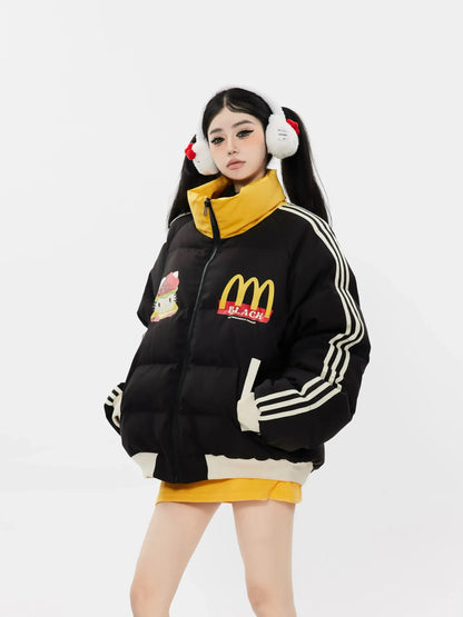 'Lovin it' Kawaii Streetwear  Strawberry Kitty Burger Puffer Jacket AlielNosirrah