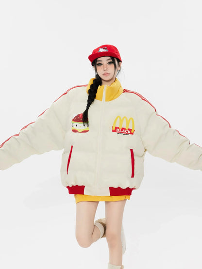 'Lovin it' Kawaii Streetwear  Strawberry Kitty Burger Puffer Jacket AlielNosirrah