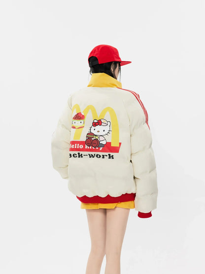 'Lovin it' Kawaii Streetwear  Strawberry Kitty Burger Puffer Jacket AlielNosirrah