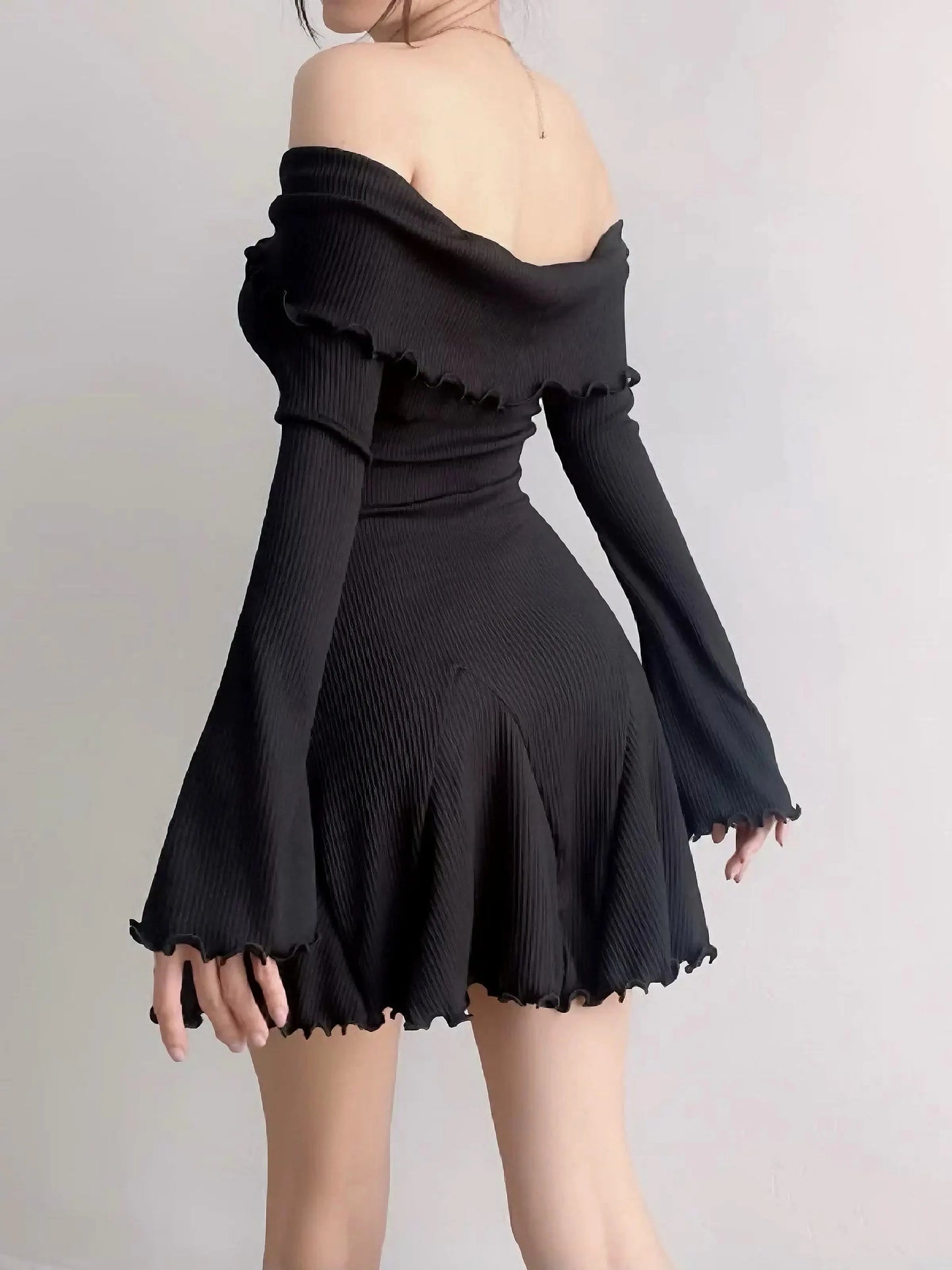 'Maple' Casual Off Shoulder Knitted A-Line Ruffle Dress AlielNosirrah