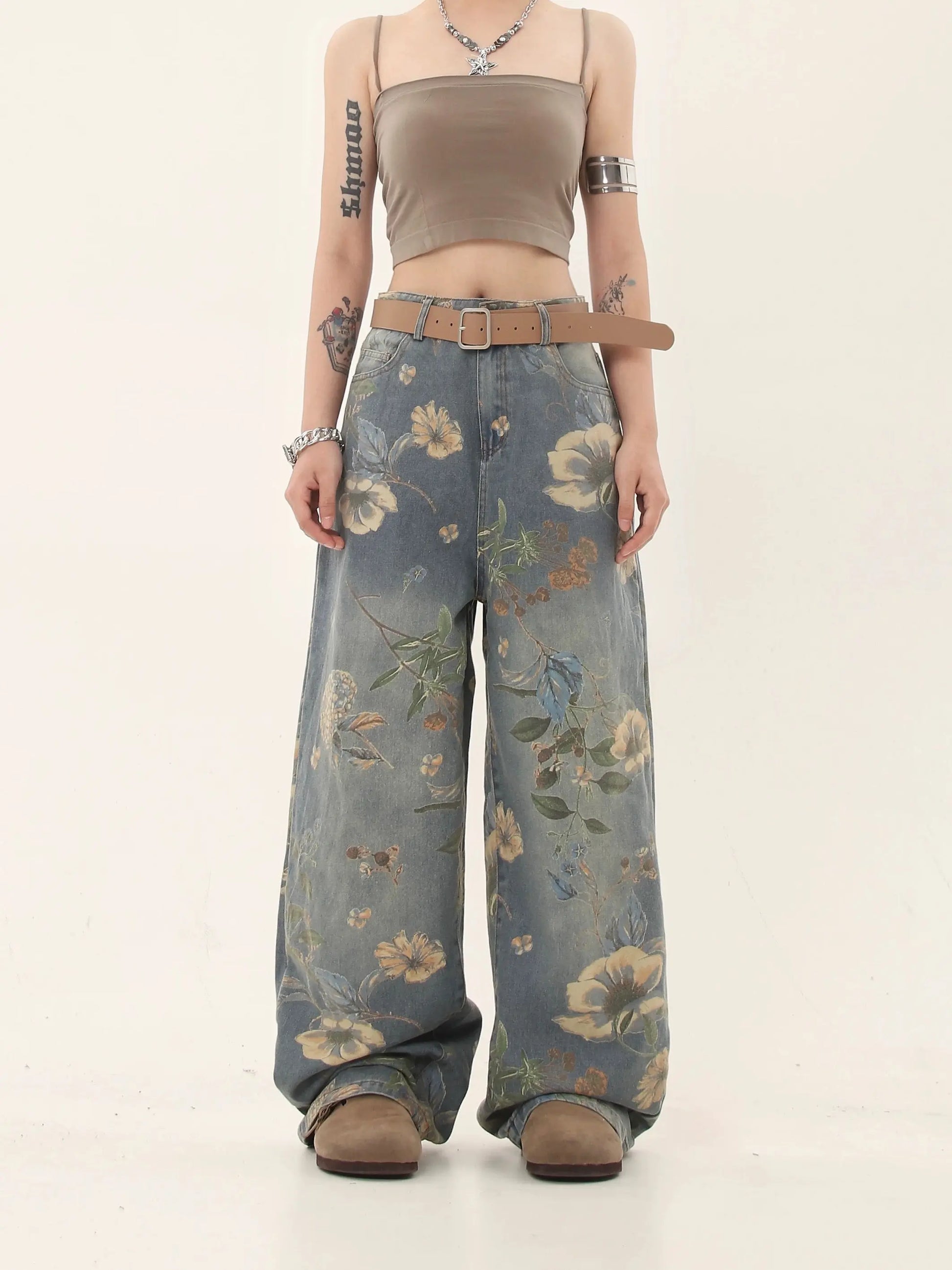 'Marigold' Graffiti Embroidery Oversized High Waisted Denim Pants AlielNosirrah