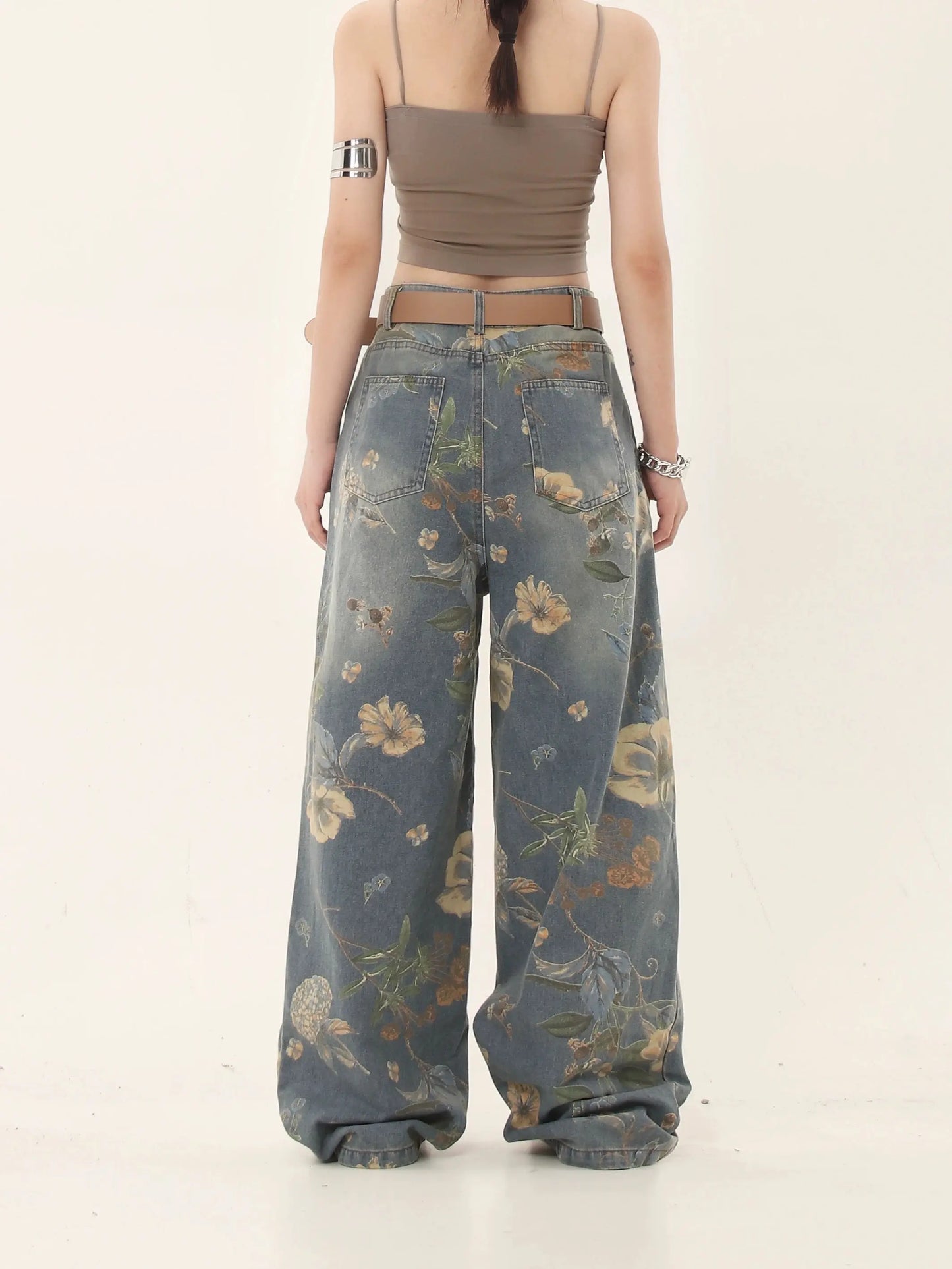 'Marigold' Graffiti Embroidery Oversized High Waisted Denim Pants AlielNosirrah