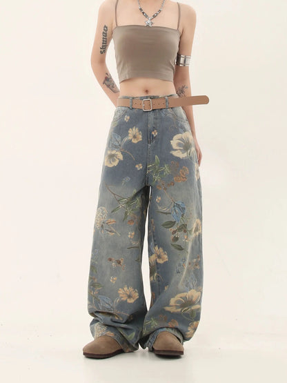 'Marigold' Graffiti Embroidery Oversized High Waisted Denim Pants AlielNosirrah