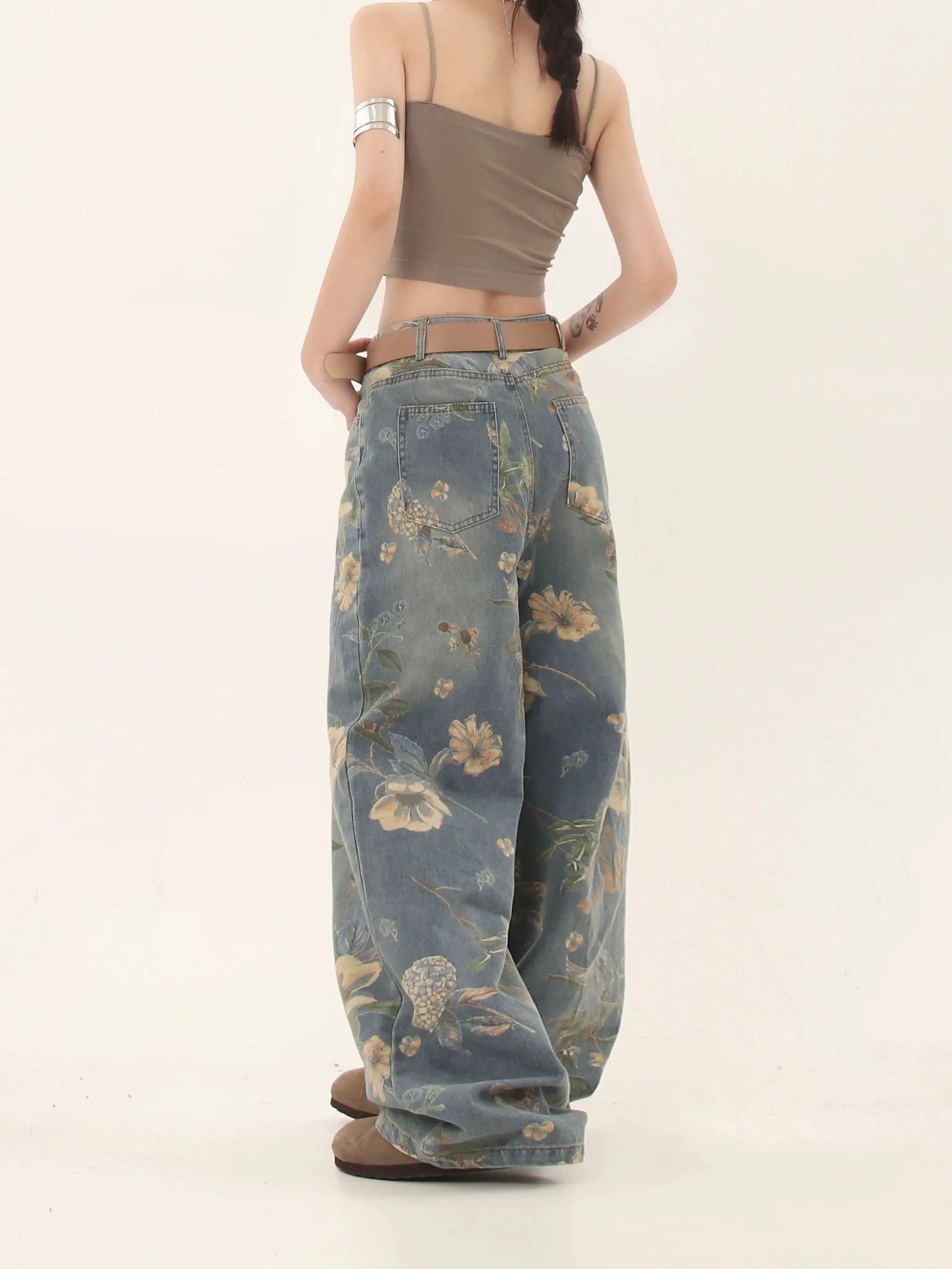 'Marigold' Graffiti Embroidery Oversized High Waisted Denim Pants AlielNosirrah