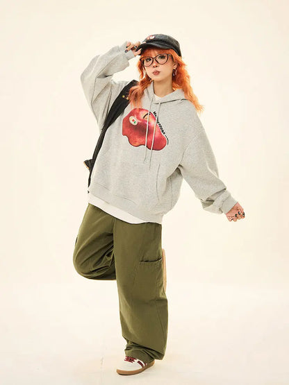 'Melted Apple' Holiday Christmas Apple Pattern Drawstring Hoodie AlielNosirrah