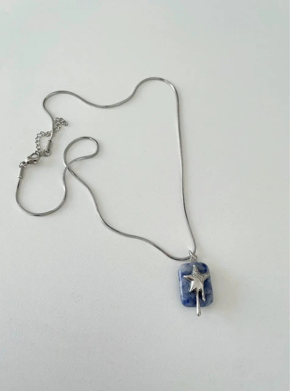 'Melting Star' Y2k Silver Star Marble Necklace AlielNosirrah