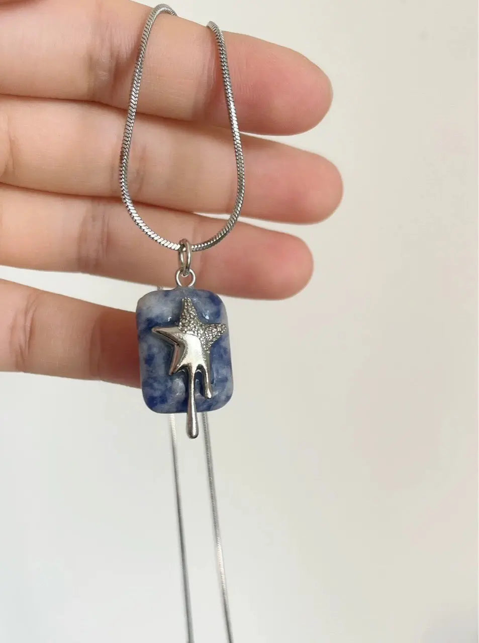 'Melting Star' Y2k Silver Star Marble Necklace AlielNosirrah