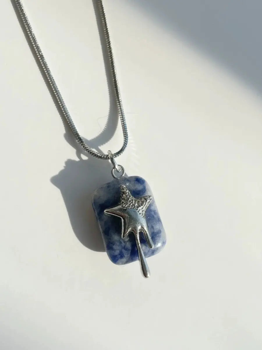 'Melting Star' Y2k Silver Star Marble Necklace AlielNosirrah