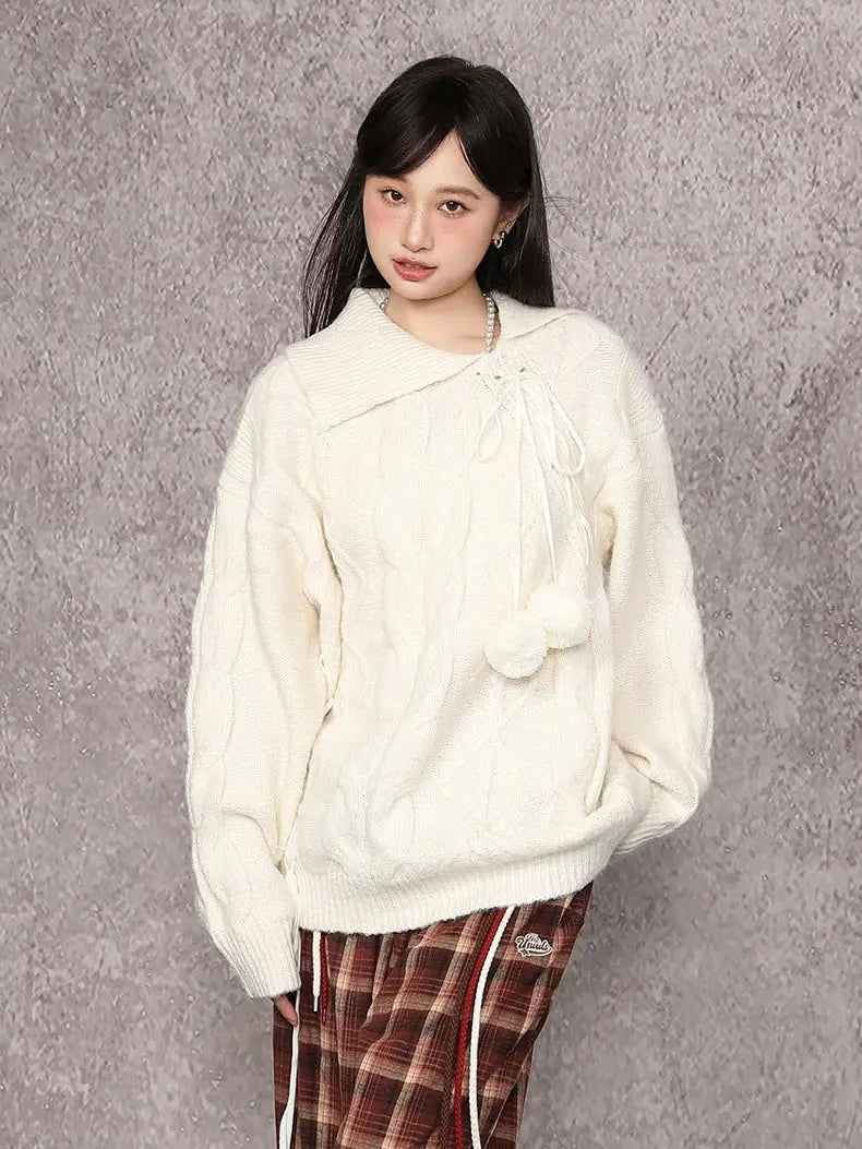 'Milk Shake' Kawaii Pom Pom Winter Warm  Sweater Top AlielNosirrah