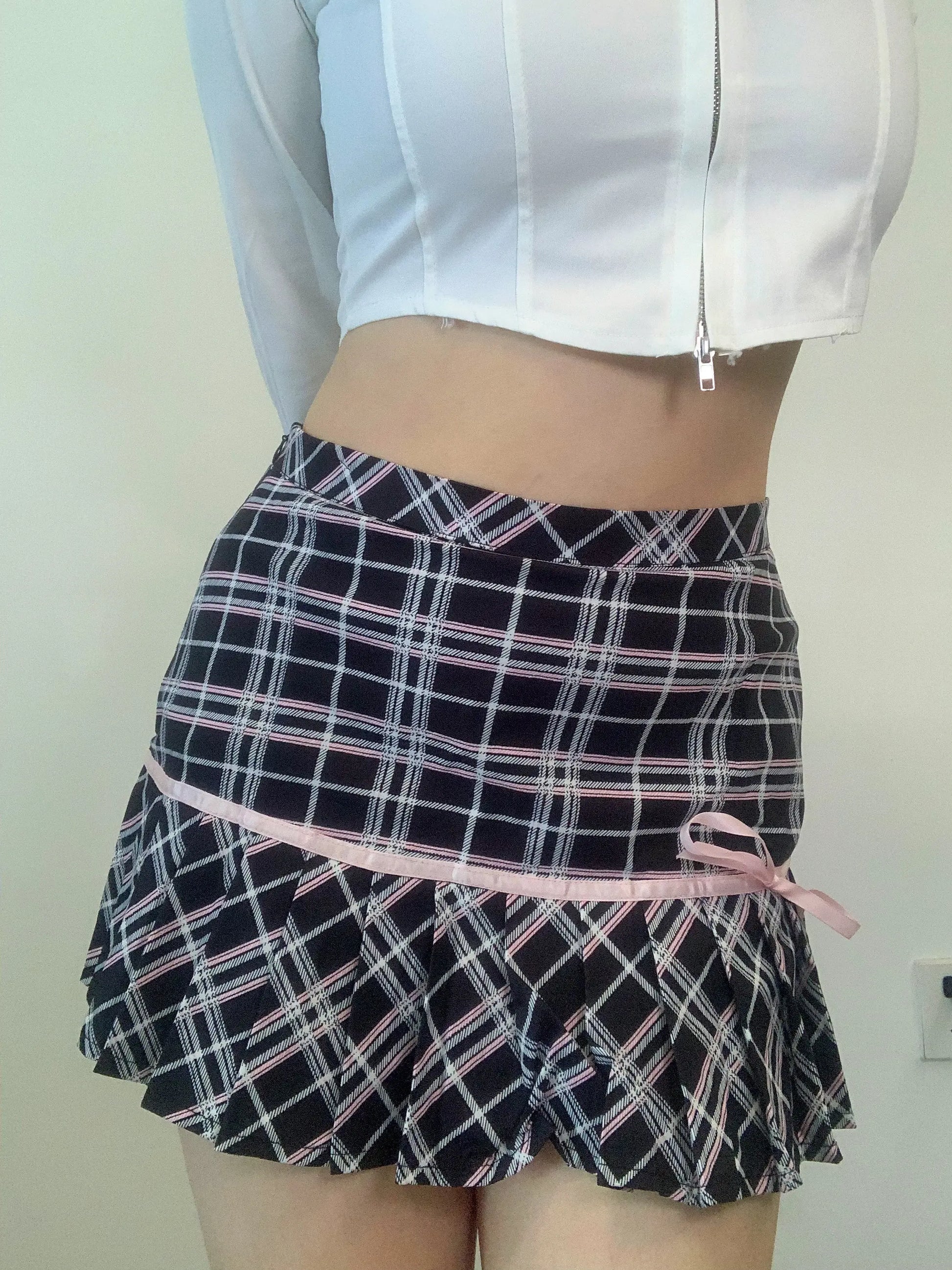 'Mimosa' Kawaii Checked Bowtie Mini Skirt AlielNosirrah