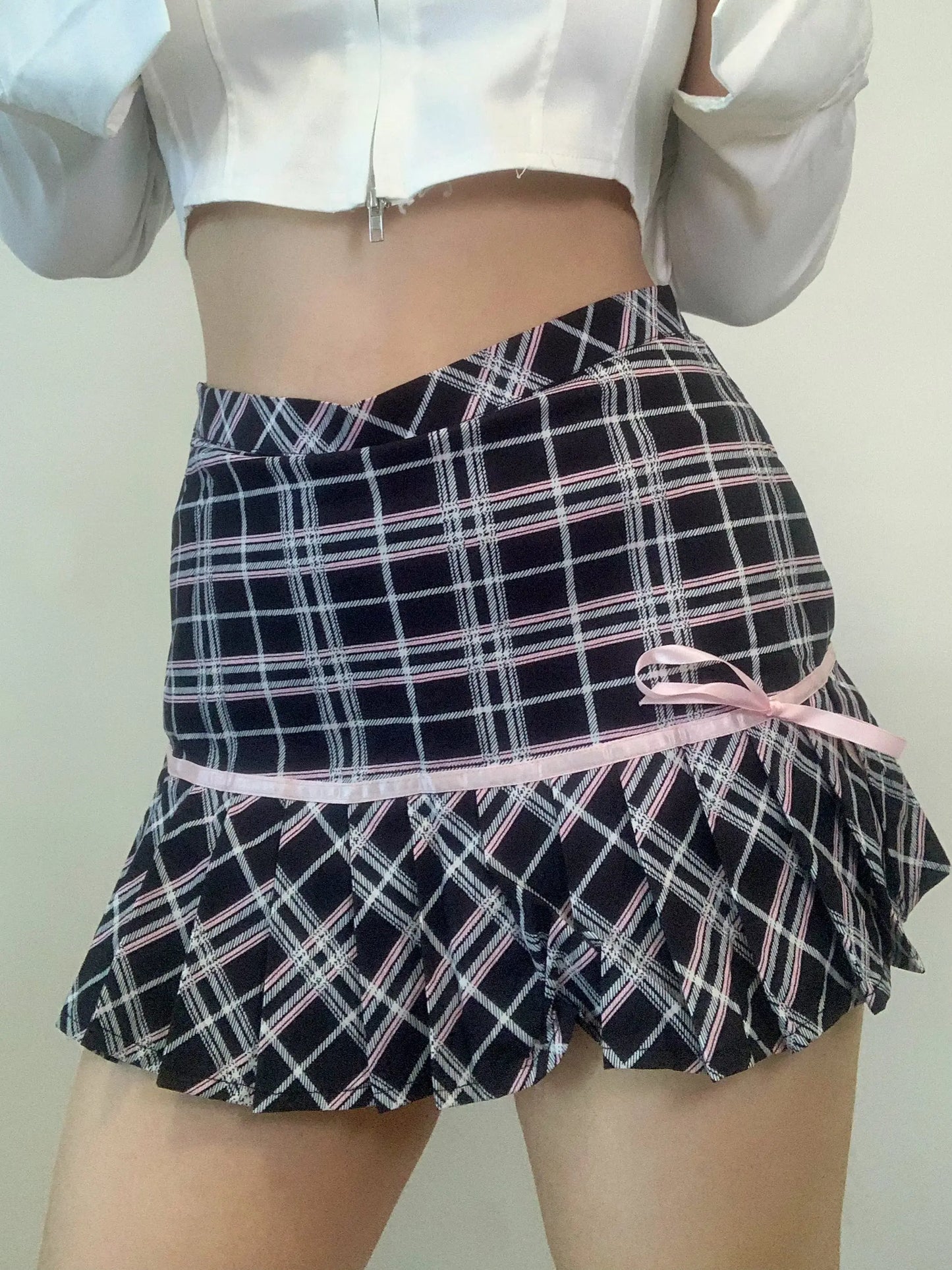 'Mimosa' Kawaii Checked Bowtie Mini Skirt AlielNosirrah