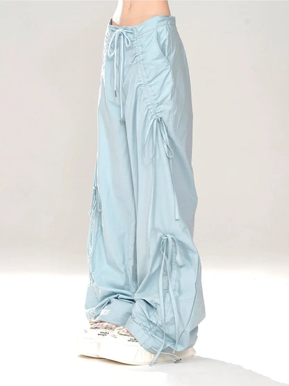 ' Mint Smoothie ‘ Kawaii Streetwear Ribbon Drawstring Parachute Pants AlielNosirrah