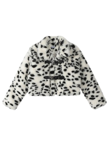 'Miss Leopard' Cheetah Print Fluffy Buckle Crop Vegan Fur Jacket AlielNosirrah