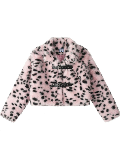 'Miss Leopard' Cheetah Print Fluffy Buckle Crop Vegan Fur Jacket AlielNosirrah