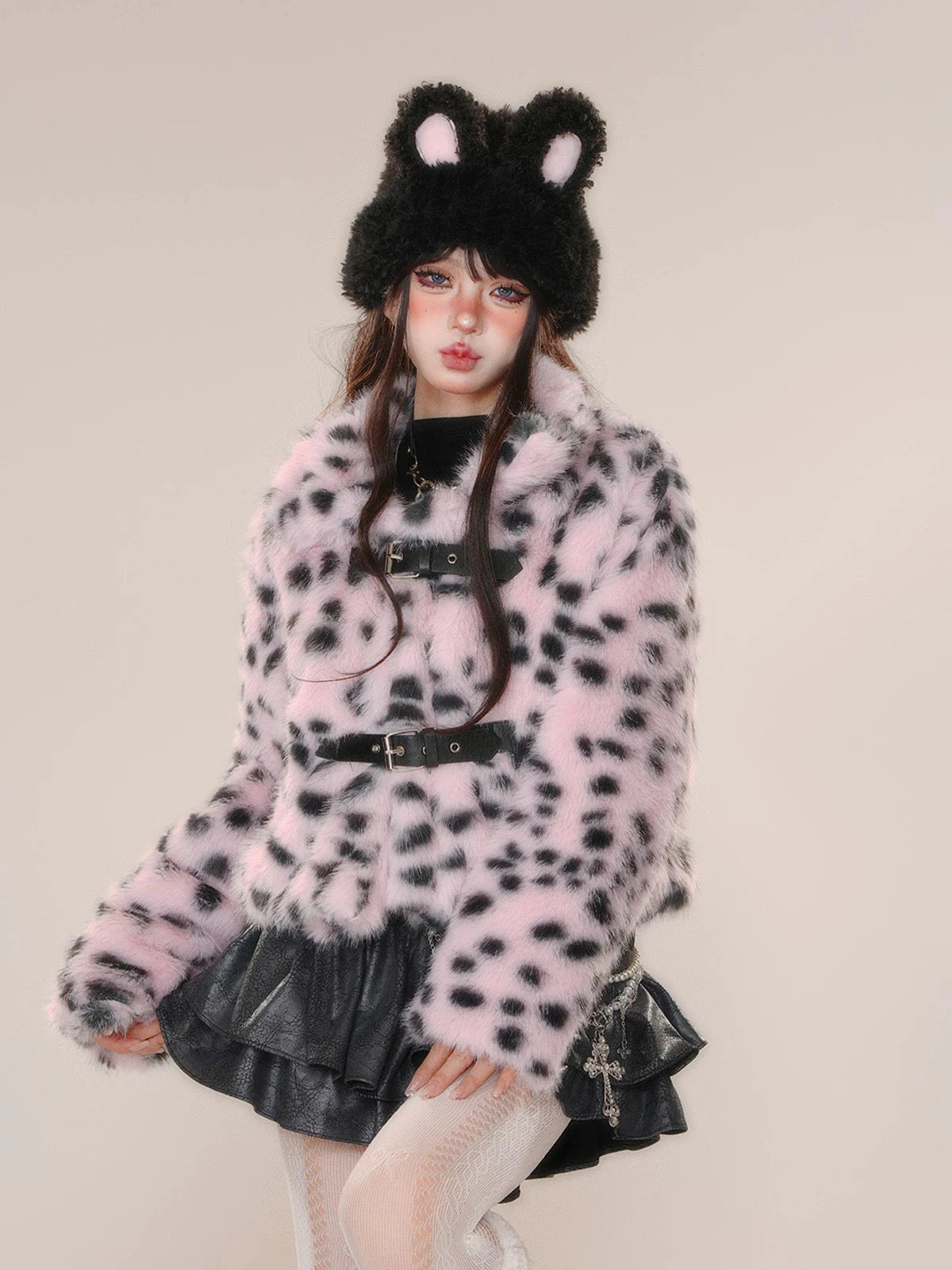 'Miss Leopard' Cheetah Print Fluffy Buckle Crop Vegan Fur Jacket AlielNosirrah