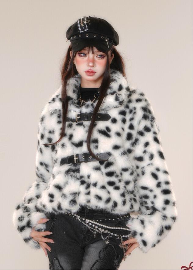 'Miss Leopard' Cheetah Print Fluffy Buckle Crop Vegan Fur Jacket AlielNosirrah