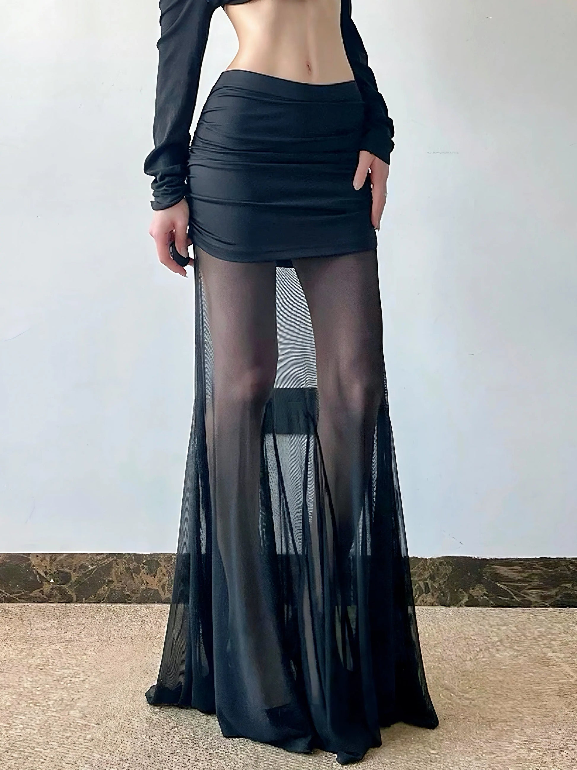 'Miss Myth' Dark Mesh See through Midi Skirt AlielNosirrah