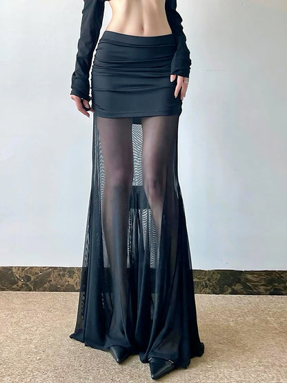 'Miss Myth' Dark Mesh See through Midi Skirt AlielNosirrah