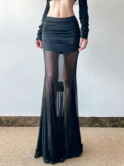 'Miss Myth' Dark Mesh See through Midi Skirt AlielNosirrah