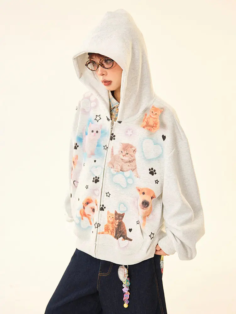 'My Fav' Kawaii Animals Print Oversized Unisex Hoodie AlielNosirrah