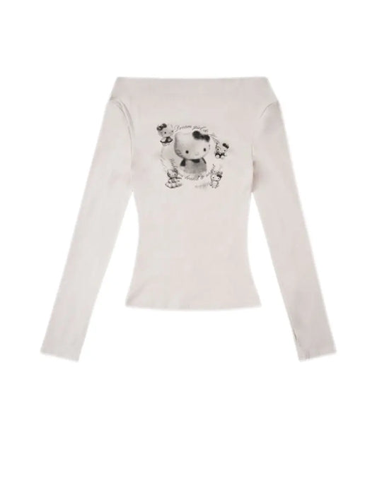 'Nerdy' Kitty Off Shoulder Fall Long Sleeve Shirts AlielNosirrah