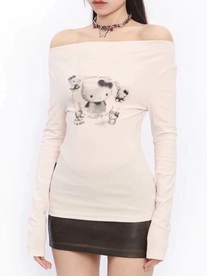 'Nerdy' Kitty Off Shoulder Fall Long Sleeve Shirts AlielNosirrah