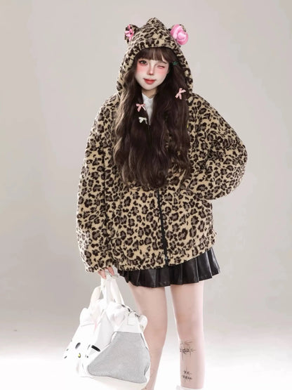 'Odd Girl' Fleeced Y2k Shibuya Cheetah Jacket AlielNosirrah