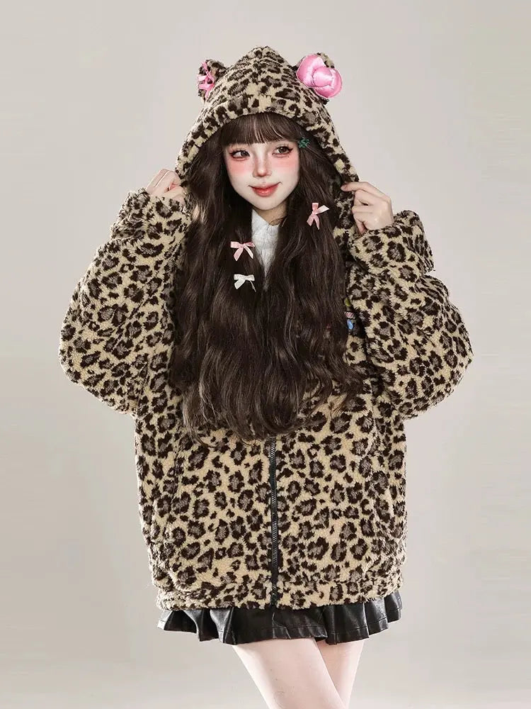 'Odd Girl' Fleeced Y2k Shibuya Cheetah Jacket AlielNosirrah