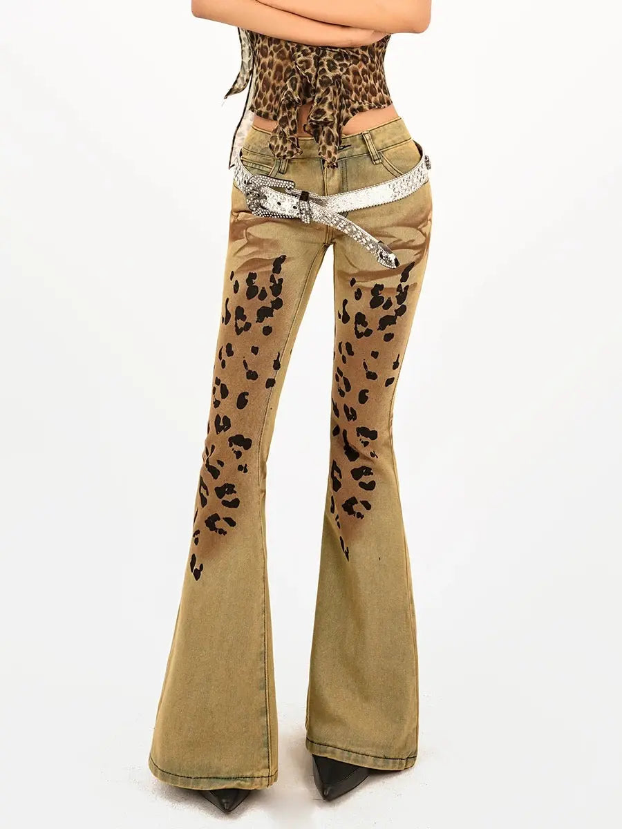 'Panthera' Y2k Low Rise Cheetah Print Denim Pants AlielNosirrah