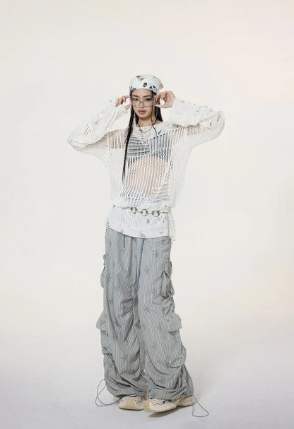 'Paper Plane' Acubi Star Pattern Striped Pocket Pants AlielNosirrah