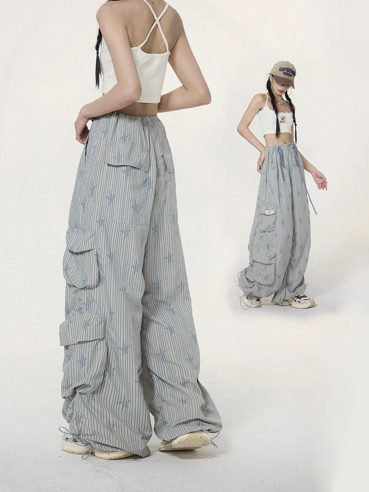 'Paper Plane' Acubi Star Pattern Striped Pocket Pants AlielNosirrah