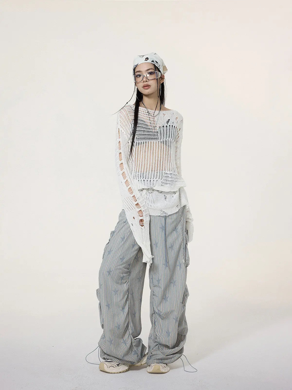 'Paper Plane' Acubi Star Pattern Striped Pocket Pants AlielNosirrah