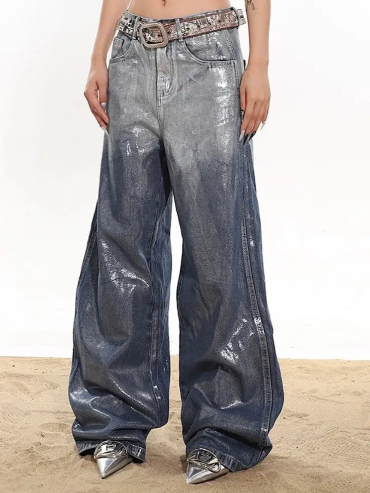 'Perfect Night' Streetstyle Retro Silver Shinning Oversized Pants AlielNosirrah