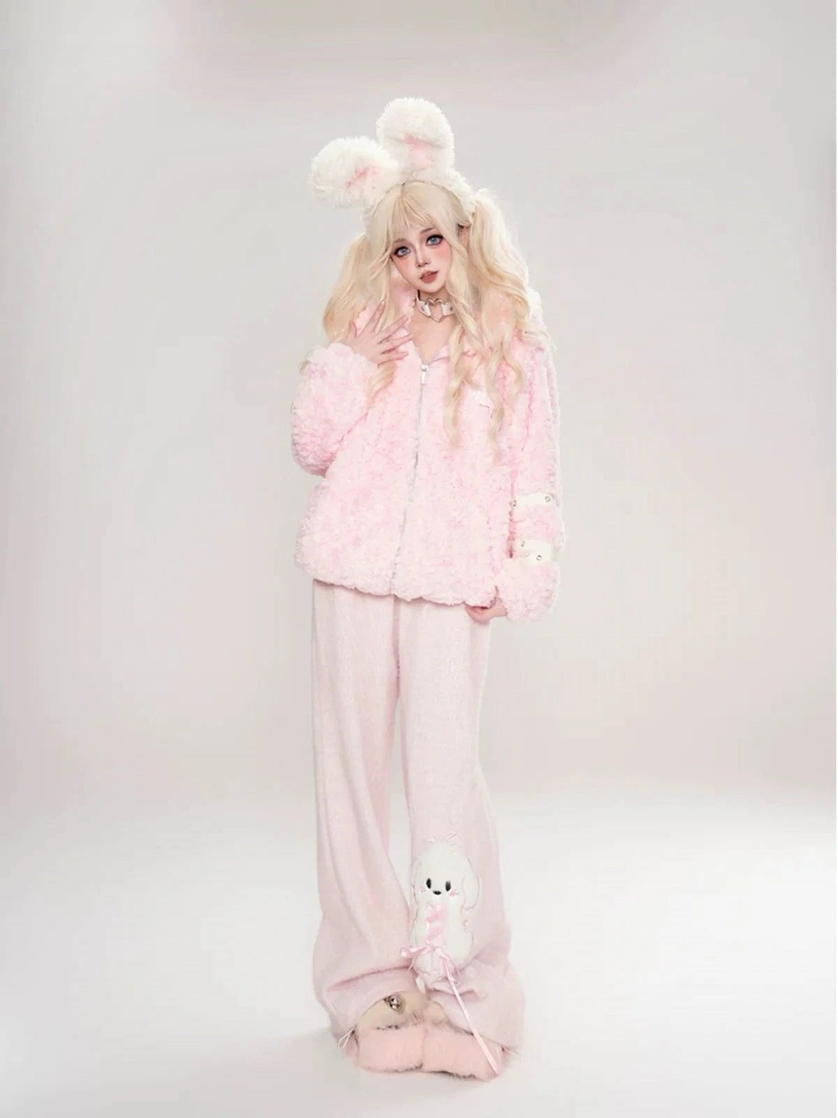 ‘Pink Crush’ Big Rabbit Ears Plush Cotton Coat AlielNosirrah