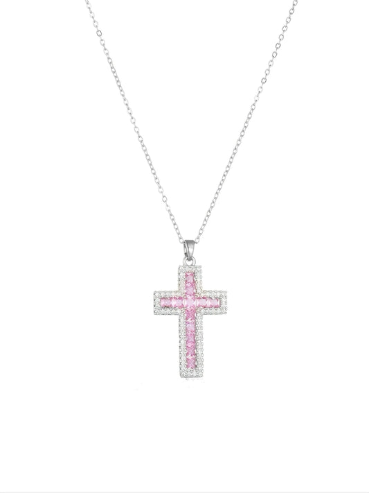 'Pink Diary‘ Y2k Rhinestone Shinning Cross Necklace AlielNosirrah